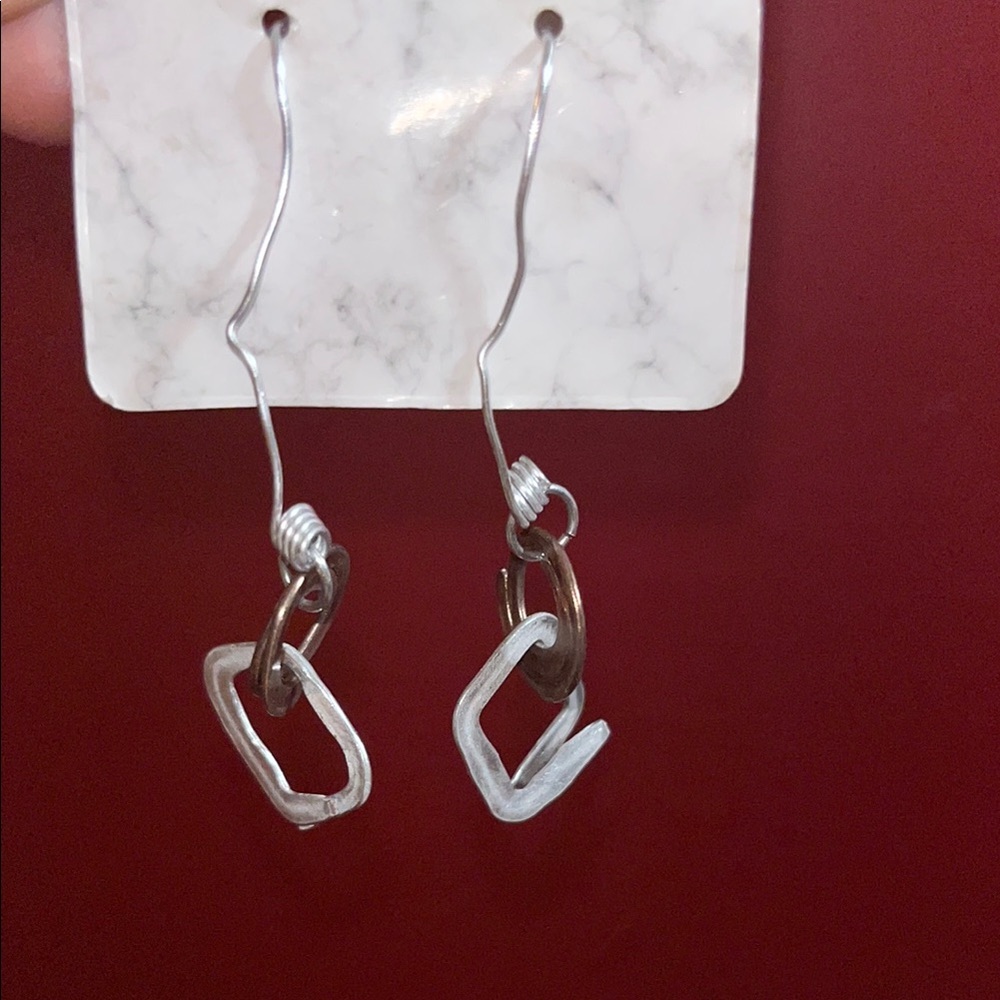 Silver and Brown Geometric Earrings
